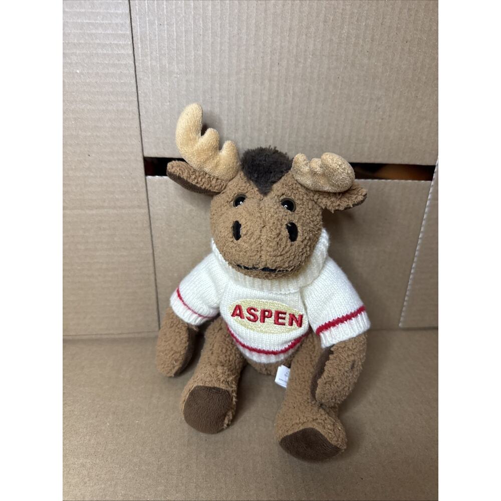 ASPEN 12” Moose Plush Stuffed Animal House White ASPEN SWEATER Soft